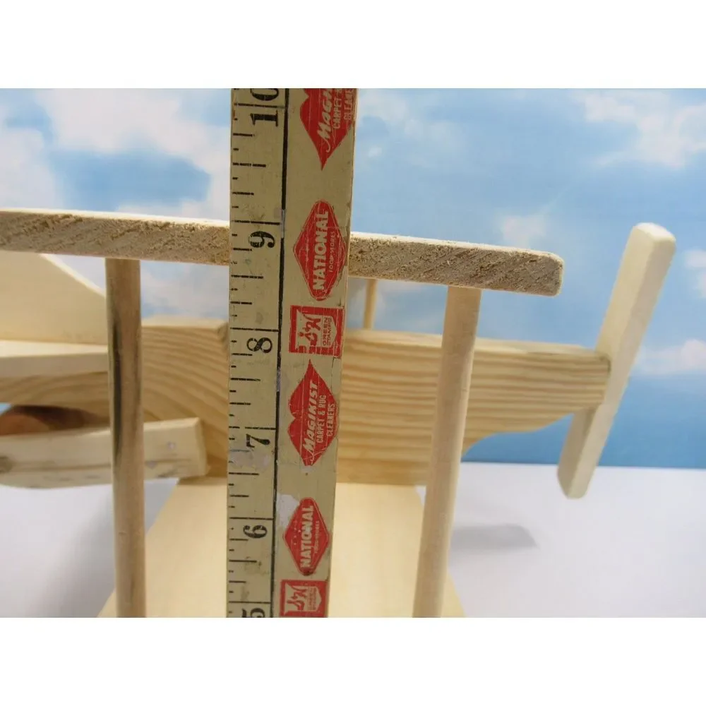 Childrens Handmade‎ Wooden Bi Wing Airplane With Propeller Paintable Plane